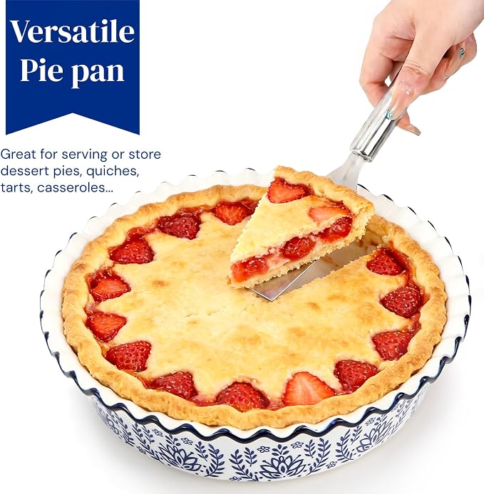 SOUJOY 2 Pack Ceramic Pie Pans for Baking, 10 Inch Pie Plates with Ruffled Edges, Deep Round Baking Dishes, Non-Stick Bakeware for Quiches Tarts Casseroles, Oven Microwave & Dishwasher Safe