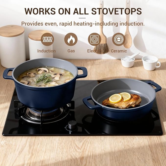 4.5 Qt Non Stick Soup Pot with Lid, Ceramic Stockpot Set, Cooking Pot for All Stovetops, All-in-One Non Toxic Pot for Stews, Soups & Pasta, Easy to Clean, Induction Ready, PFAS Free