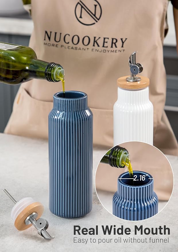 Nucookery 20oz Ceramic Olive Oil Dispenser Bottle for Kitchen spray, Large Capacity Cooking Oil Container for Storage Vinegar, Soy Sauce, Coffee Syrup, Liquids, Blue