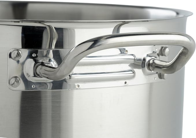 Winco Silver 12 qt Stainless Steel Stock Pot with Cover | Dishwasher safe, Heavy-duty, Tri-ply construction, Riveted handles, Wide base, Great for Stocks, Soups and Batch Cooking