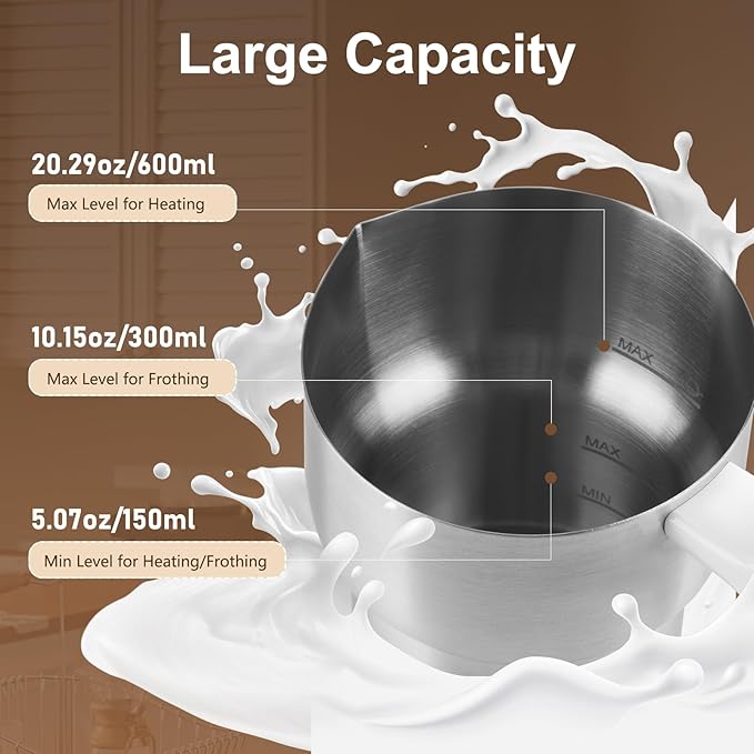 Milk Frother and Steamer, 8 in 1 Detachable Electric Milk Frother, Automatic Warm and Cold Foam Maker, Variable Temperature and Froth Thickness for Latte, Macchiato, Cappuccino, 20.29oz/600ml, White