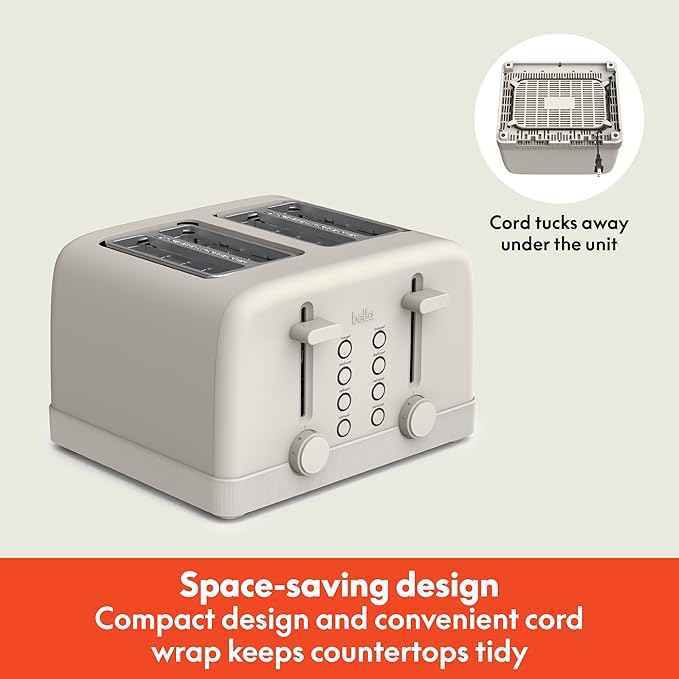 bella 4-Slice Toaster with Extra Wide Slots, Oatmilk