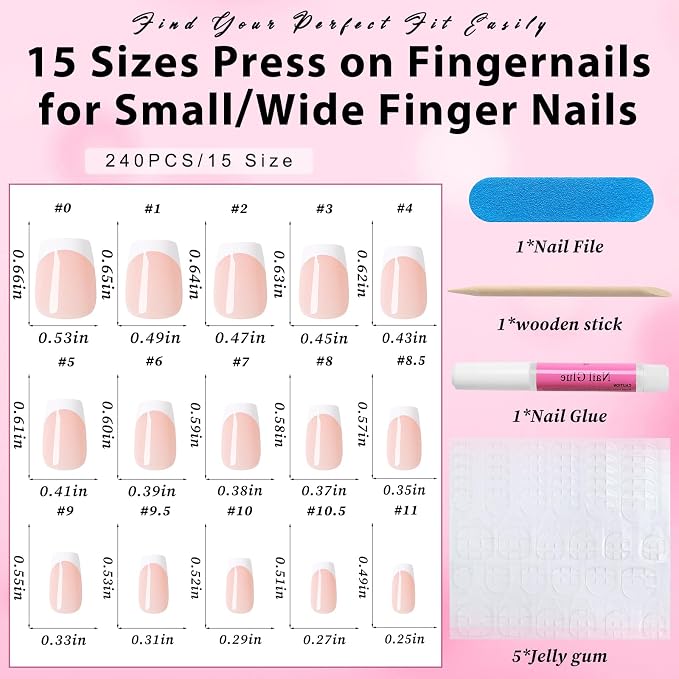 240pc Extra Short French Tip Press on Nails Coffin Fake Nails with Tabs | Short Nails Press ons Coffin Glue on Nails XS Nude Acrylic Nails Stick False Nail Artificial Fingernail for Women Girls