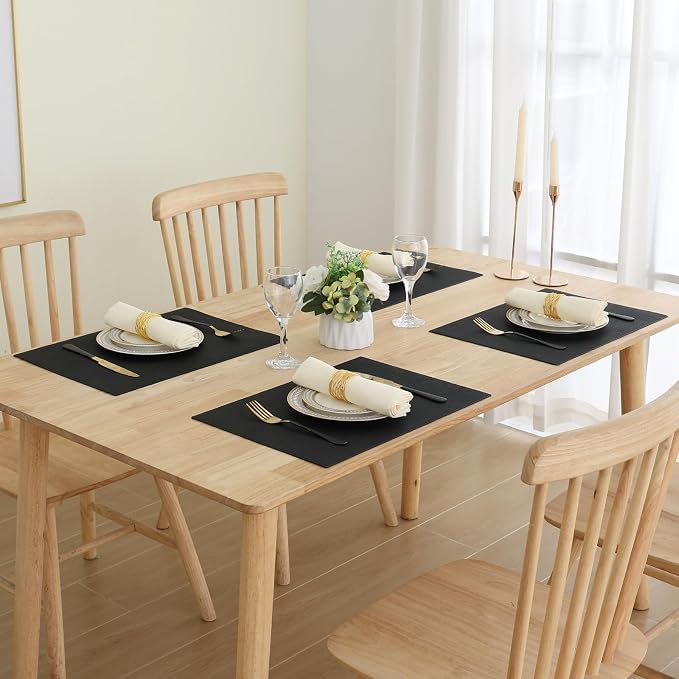 Homaxy PU Faux Leather Placemats for Dining Table, Set of 4, Black | Waterproof Wipeable Washable Table Mats, Easy to Clean Anti-Slip Place Mats, 11.8" x 17"