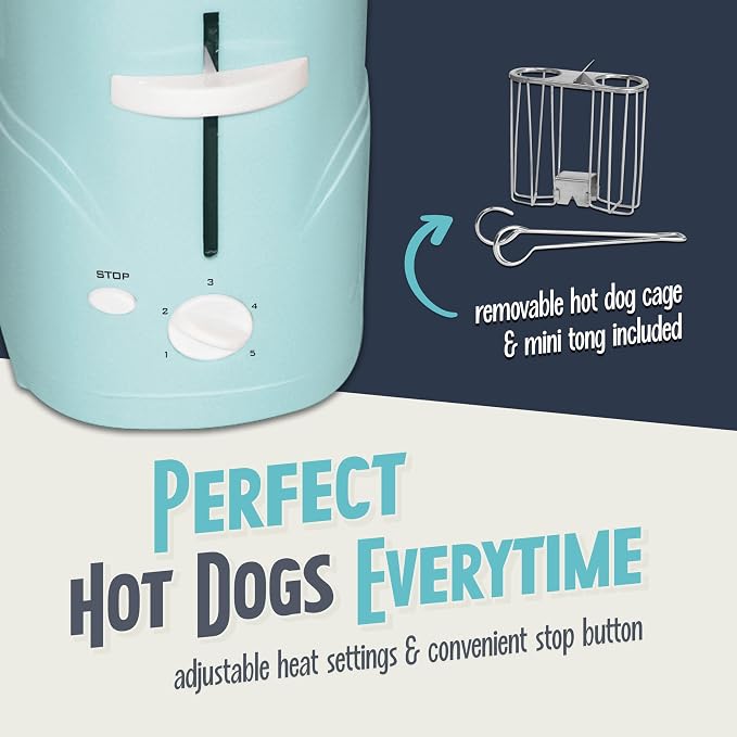 Nostalgia Pop-Up 2 Hot Dog and Bun Toaster With Mini Tongs, Works with Chicken, Turkey, Veggie Links, Sausages and Brats