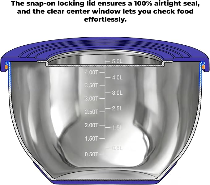 KITEISCAT Stainless Steel Mixing Bowls with Lids – Set of 5 Large Nesting Metal Bowls for Kitchen, Baking, Cooking, Food Prep & Storage, Non-Slip Base, Dishwasher Safe,Blue