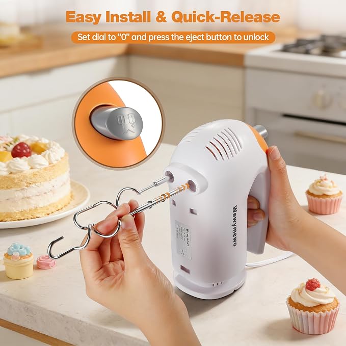5-Speed 300W Hand Mixer Electric – Powerful Compact for Baking | Handheld Mixer Electric with 5 Stainless Steel Attachments – Egg Beater for Cakes, Bread, Cookies & Home Baking