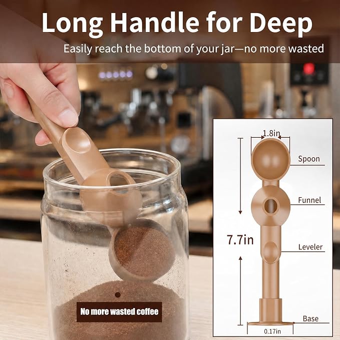 Coffee Scoop with Funnel for Reusable K Cup, 2 TBSP Measuring Spoon | Mess-Free Funnel Design, Sliding Leveler for Precise 2 TBSP, Long Handle for Coffee, Protein Powder & Tea (1-Pack)