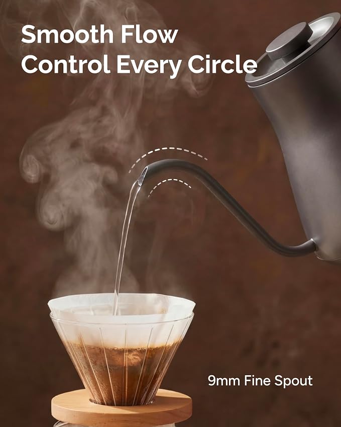 INTASTING Electric Kettle, Gooseneck Electric Kettle, ±1℉ Temperature Control, BPA-Free Stainless Steel Inner, Quick Heating, for Pour Over Coffee, Brew Tea, Boil Hot Water, 1500W/0.9L Dark Grey