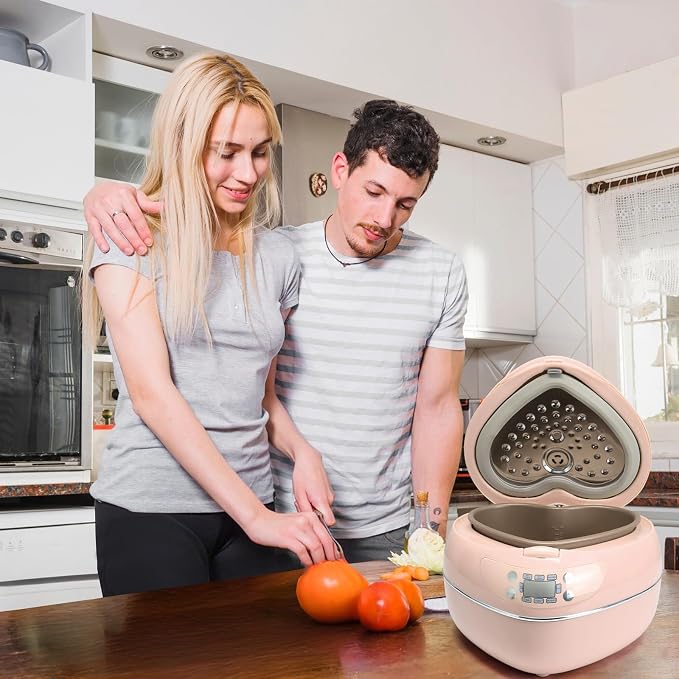 Heart Shaped Pink Rice Cooker, Small Multifunctional Peach Heart Shape 300W High Power, Preset Timer, Automatic Heat Preservation, Cute Rice Cooker for New Year, Valentine's Day Gifts (Pastel Sakura)