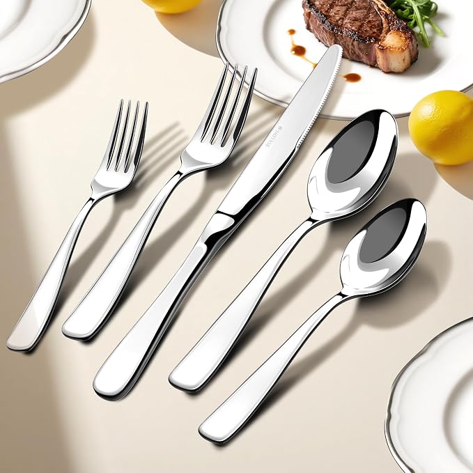 18/10 Silverware Set for 12, 60 Piece Stainless Steel Flatware Cutlery Set | Mirror Polished knives Forks and Spoons Utensils Heavy Silverware Sets,Dishwasher Safe for Dinner Home Kitchen,Wedding Party