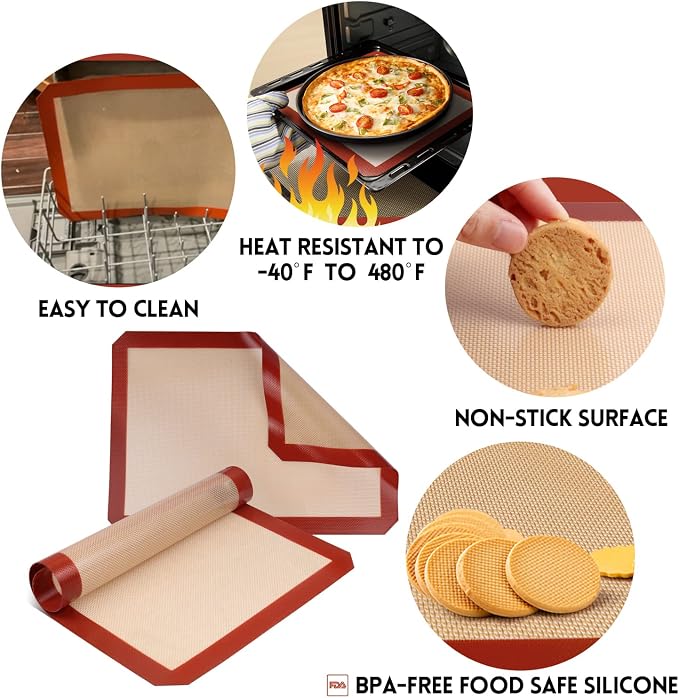 STATINT Silicone Baking Mat, Nonstick Half Sheet Baking Mat, Set of 2 | Premium Food Safe, Dishwasher Safe, Non Slip for Cookie Oven Reusable Mat, 16.5" x 11.6"