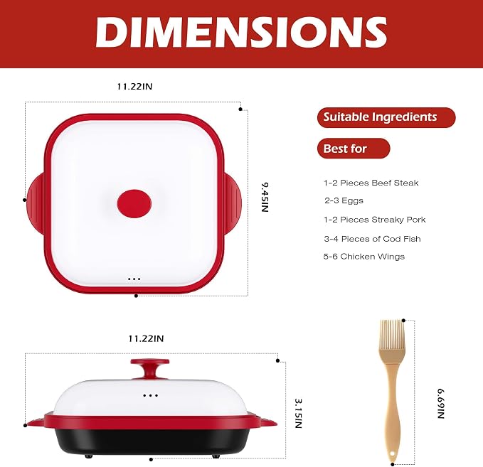Microwave Grill Pan with Cover | Microwave Bacon Cooker | Griller & Crisper Pan for Grilling, Frying, Browning and Crisping | Microwave Cookware for Grill Meat | Dishwasher Safe for Dorms,Office,RV