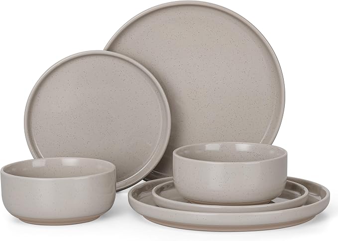 HaWare Dinnerware Sets, 6-Piece Plates and Bowls Set for 2, Cream Coffee