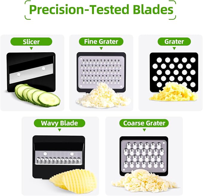 Vegetable Chopper with Container, 12 in 1 Manual Food Chopper Cutter, Black | Multifunctional Sharp Blades Slice, Dice, Shred & Grate for Onions, Salads, Fruit at Home Kitchen for Various Use
