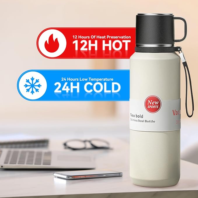 Stainless Steel Insulated Tea Infuser Bottle, Vacuum Insulated Water Bottle, Tea Tumbler with Separate Tea Compartment, 24-Hrs Insulation Commute Travel (White,32oz/1000ml)