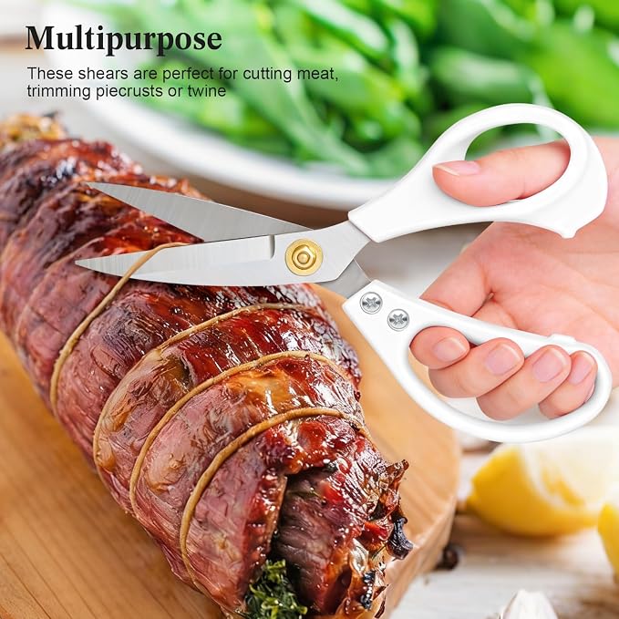 All Purpose Kitchen Scissors, Kitchen Shears Heavy Duty - Dishwasher Safe Food Scissors- Multipurpose Cooking Shears for Meat Poultry Food, Herbs, and Fish, Comfort Grip Handles, White