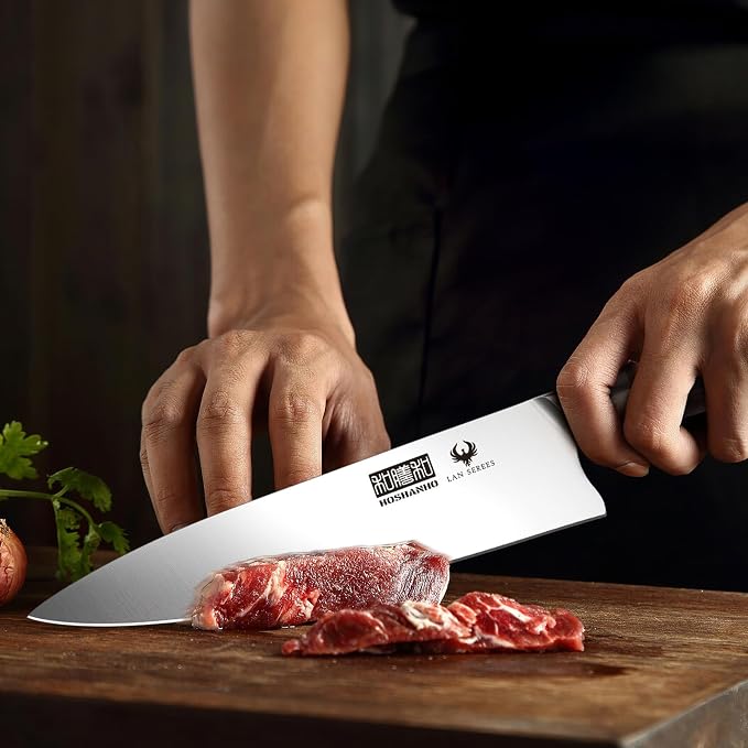 HOSHANHO 7PCS Kitchen Knife Set with Block, Sharp Chef Knives & Sharpener | High-Carbon Stainless Steel Cooking Knife Set, Ultra Sharp Professional Knife Set with Ergonomic Wood Handle, Ideal Home Gift