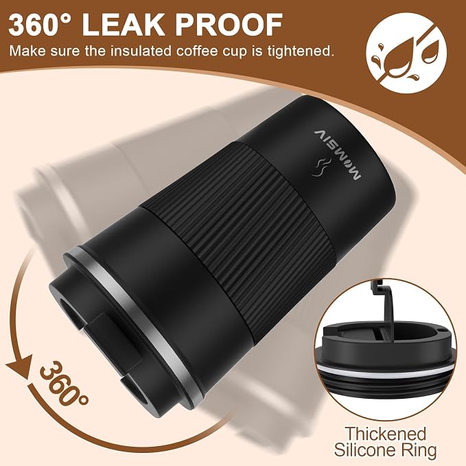 MOMSIV 12oz Travel Coffee Mug, Insulated Coffee Cup with Leakproof Lid | 6-Hour Heat Retention, 360°Leak proof, Vacuum Stainless Steel Double Walled, BPA-free, Reusable And To Go Coffee Mug