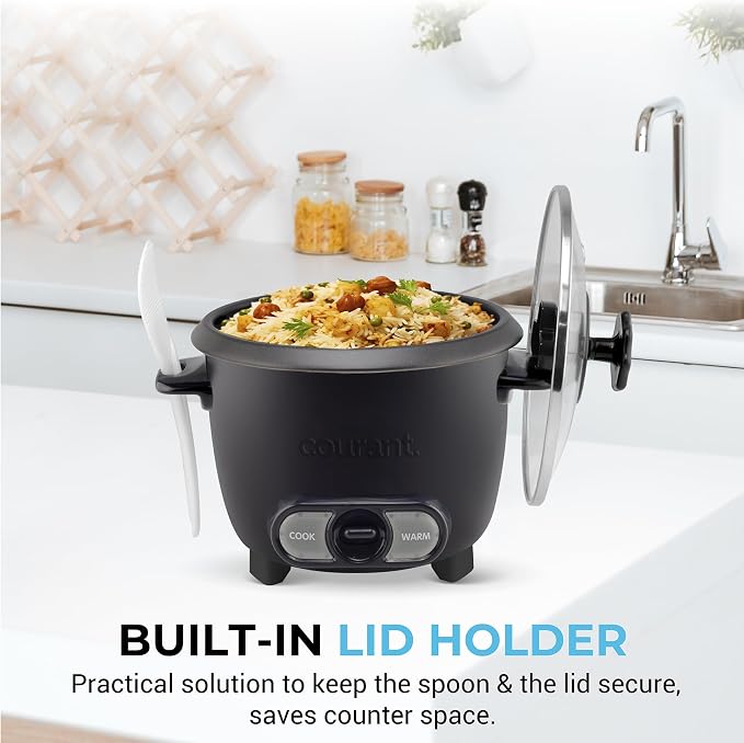 Courant Rice Cooker 6-Cup (Cooked), Removable Non-Stick Bowl, One Touch Rice Cooker,Black