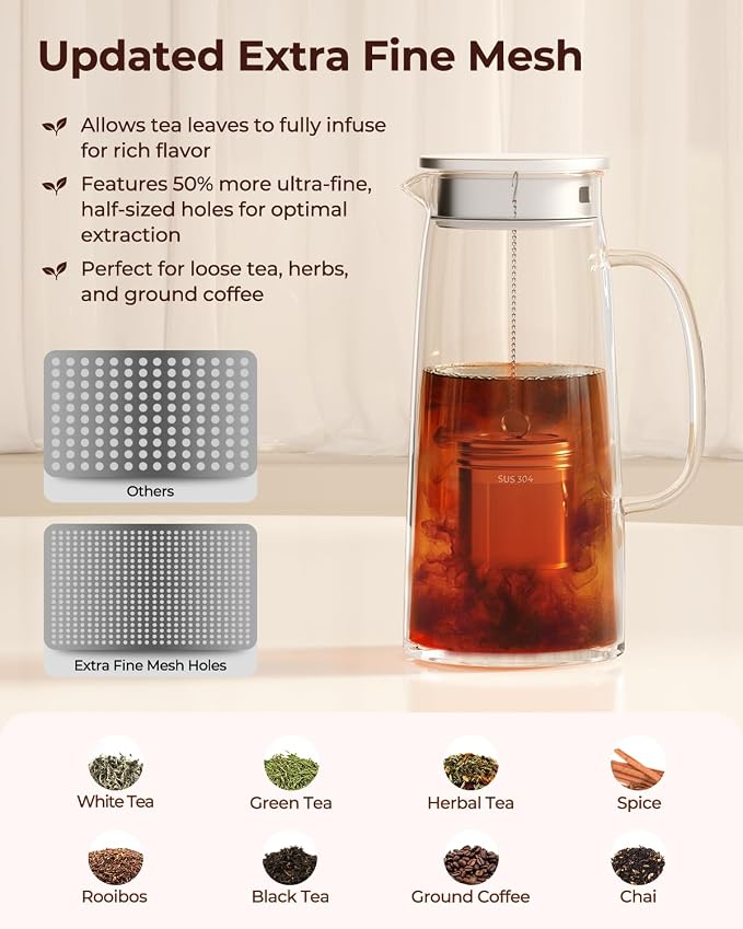 2 Pack Extra Large Tea Infuser for Loose Leaf Tea & Spice Ball | 304 Stainless Steel Fine Mesh Tea Strainer Ball, Threaded Lid, Chain Hook, Loose Leaf Tea Steeper for Black, Herb, Iced Tea