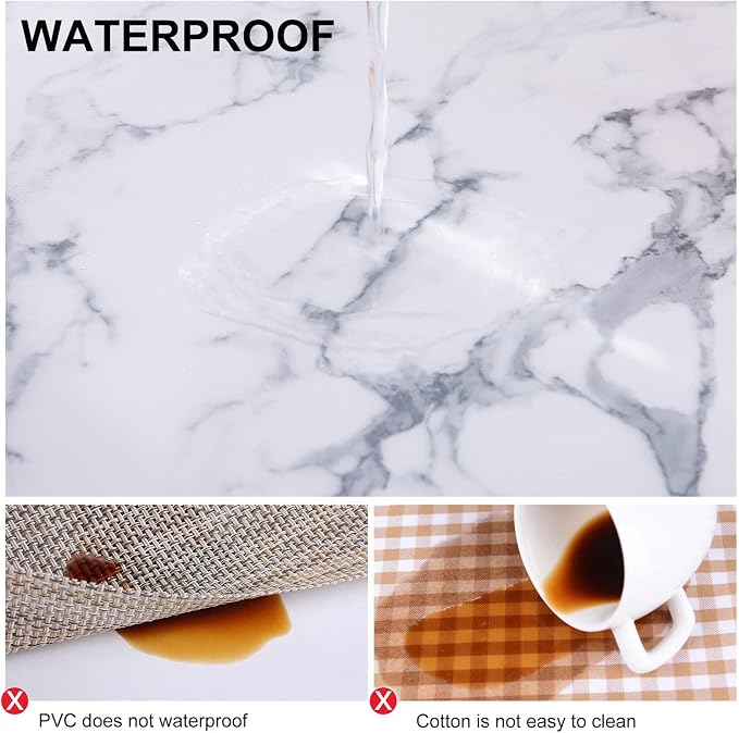 Faux Leather Heat Resistant Placemats 6 Packs, Waterproof Wipeable Dining PU Place Mats for Indoor & Outdoor, Easy to Clean, Marble