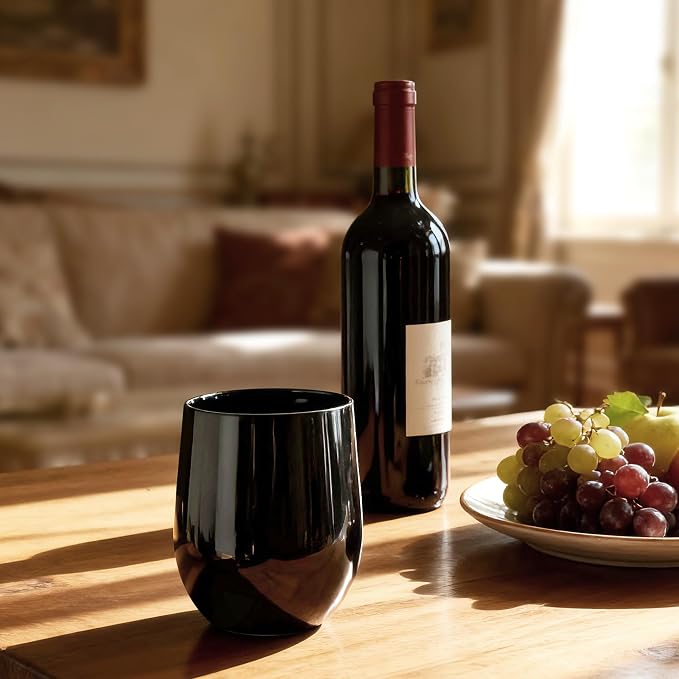 14-ounce Plastic Stemless Wine Glasses, All Purpose Arcylic Glasses, set of 6 Black Reusable Shatter-resistant Dishwasher Safe