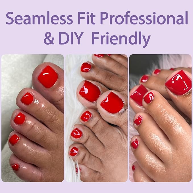 AddFavor 160pcs Red Press on Toenails for Women, Full Cover Fake Toe Nail Tips with Adhesive Tabs, Artificial Pedicure Toe Nail Press ons, Red False Toenail Press ons