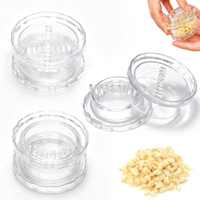 3PCS garlic twister mincer,Clear Manual Garlic Twister and Ginger Mincer Tool, Compact Garlic Mincer Tool, Ginger, Herbs (White-3PC)