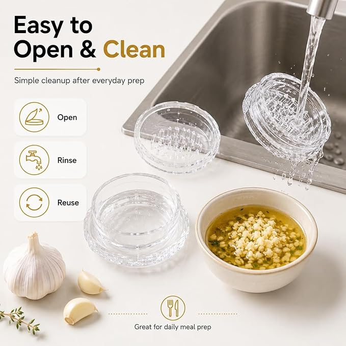 4 Pack Garlic Presses Clear, Manual Garlic Twister Masher - Plastic Garlic Grinder and Mincer Tool Dishwasher Safe & Easy to Clean Rotary Chopper for Garlic, Chili, Onion and Nuts, Compact