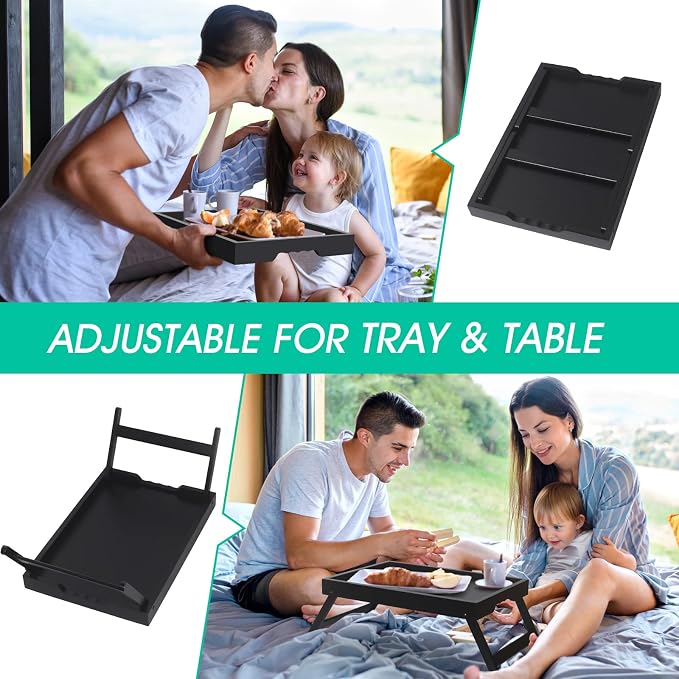 Artmeer FSC 100% Bamboo Bed Trays, Medium, 2-Pack, Black | Two FSC 100% bamboo bed trays with folding legs and handles for meals, reading, laptops and serving in bed.