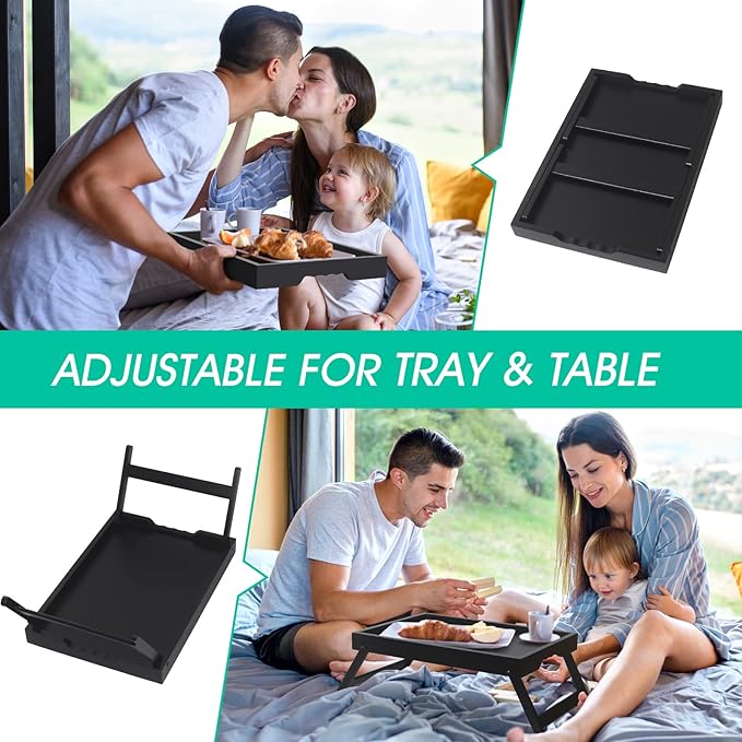 Artmeer FSC 100% Bamboo Bed Tray with Folding Legs, X-Large, Black | X-large FSC 100% bamboo bed tray with folding legs, handles and extra legroom for meals, laptops and reading.