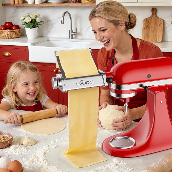 GVODE 3Pcs Pasta Attachment for KitchenAid Stand Mixer, All Stainless Steel | Pasta Maker KitchenAid Attachment with Detachable Metal Plate, Includes Pasta Sheet Roller, Spaghetti and Fettuccine Cutter