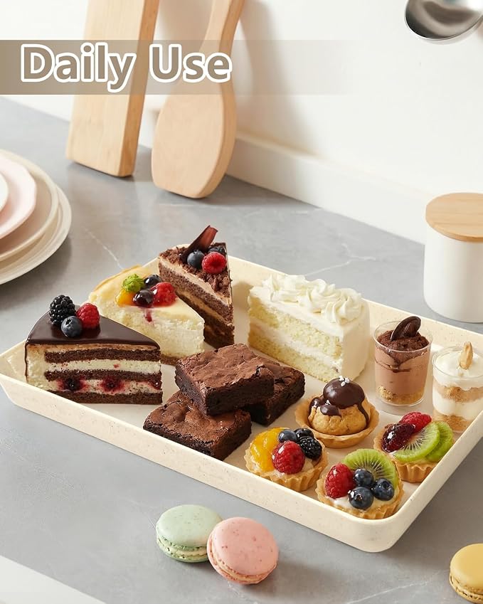 YOUBET 8PCS Ivory Wheat Straw Plastic Serving Trays for Party Wedding | Ivory Wheat Straw Trays for Serving Food - Super Strong Disposable Platters, Heavy Duty Plastic Trays for BBQ, Picnic
