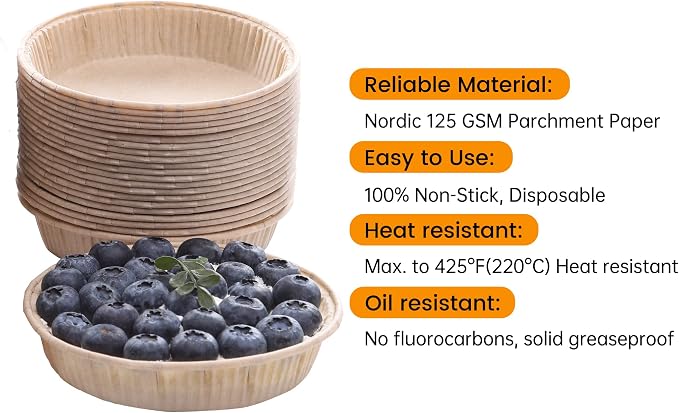 Bake Choice 50pcs Paper Mini Tart Pans, 4 Inch Mini Pie Tins, Disposable | Non-stick, Unbleached, Mini Quiche Pans,Oven safe, Microwave safe, Freezer Safe, Shallow Bakeware Cups