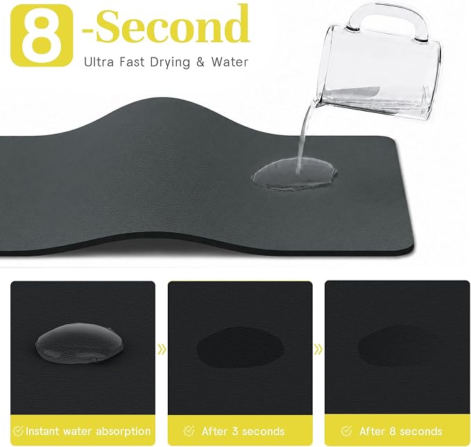 Soft Dish Drying Mat & Dish Rack Set, Large, Gray | Quick-drying, easy-to-clean dish mat with rust-proof stainless steel dish rack. Ideal for kitchen counter.