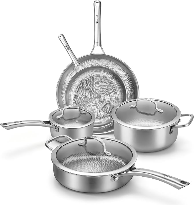 Titanium Cookware Set, 8-Piece Pots and Pans Set, Non-Stick with Lid, PFAS/PFOA/PTFE-Free, Dishwasher & Oven Safe, Compatible with Gas & Induction Cooktops