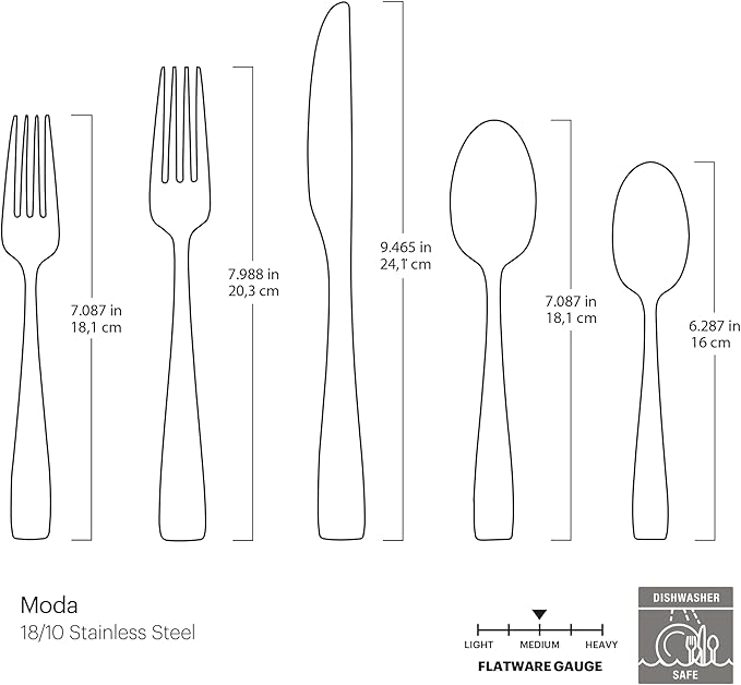 Oneida Moda 20-Piece 18/10 Silverware Set for 4, Flatware | silver, dishwasher safe | includes knives, forks, and spoons | heavy duty, cutlery set for kitchen and dining, utensil set
