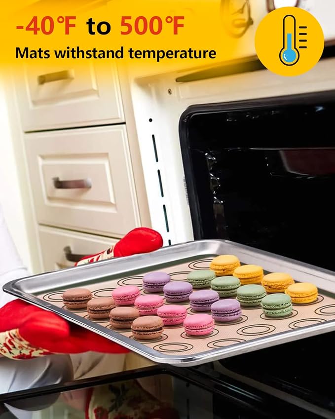 Katbite Macaron Silicone Baking Mat Set of 2 Grey | 2 Half Sheet Mats, Reusable & Nonstick Macarons Baking Supplies Silicone Bakeware Mats for Macarons Cookies