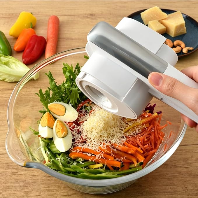 Electric Cheese Grater for HARD Cheeses (NOT Cheddar!) - Wongle Automatic Handheld Electric Cheese Grater for Parmesan Cheese, Cordless with USB-C Charging Station (White)