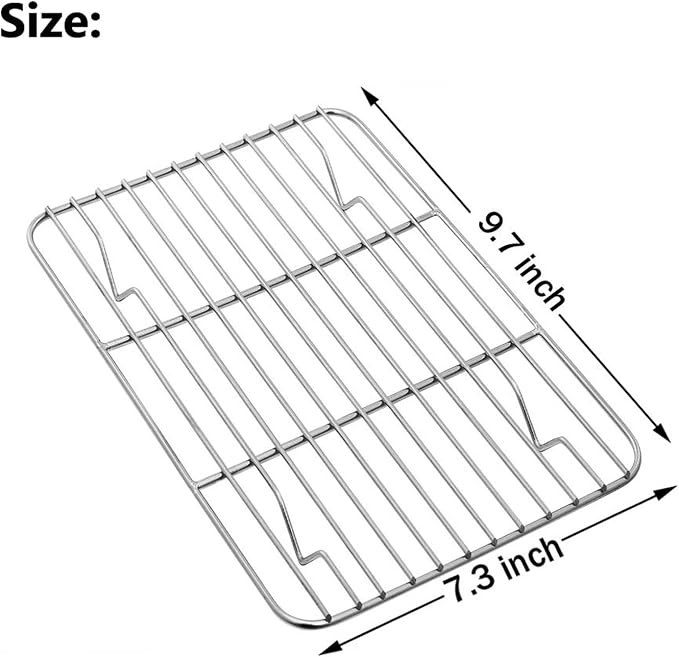 E-far Small Baking Cooling Rack Set of 2, Stainless Steel Metal Roasting Cooking Racks, Size - 9.7"x7.3", Non Toxic & Rust Free, Fit for Toaster Oven, Dishwasher Safe
