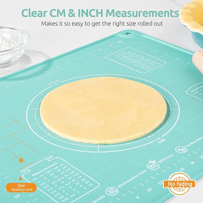 U-Taste Silicone Pastry Mat, Dough Rolling Baking Sheet, 16"x20", Aqua Sky | Food-Grade Liquid Silicone, Non-Stick Non-Slip, Baking Supplies for Pizza Cookie Pie Crust, Clear Measurement & Raised Edges