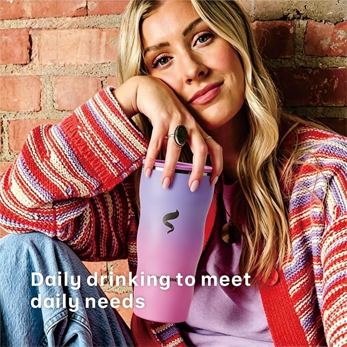 30 oz Insulated Tumbler with Straw and Lid, Lavender Ombre | 18/8 stainless steel, double-wall vacuum insulation, BPA-free materials, reusable straw, for everyday hot and cold drinks.