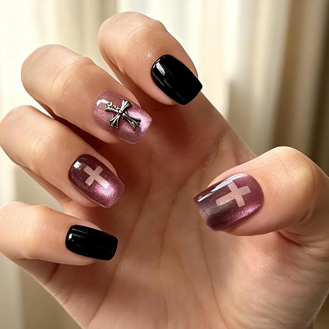 6 Packs (144 Pcs) | Reusable Press on Nails | cute nails | 6-Style Bundle | 12 Sizes | Each Style 24 Pcs | 3D Silver Butterfly Charms