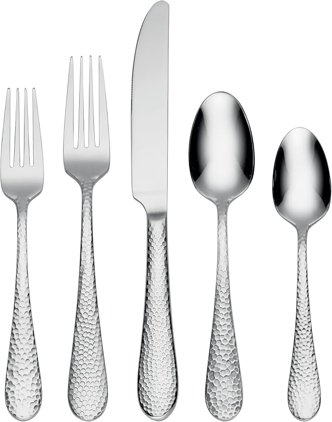 Oneida Tibet 45-Piece 18/0 Silverware Set for 8, Flatware | silver, dishwasher safe | includes serving spoons and utensil set | cutlery set for kitchen and dining