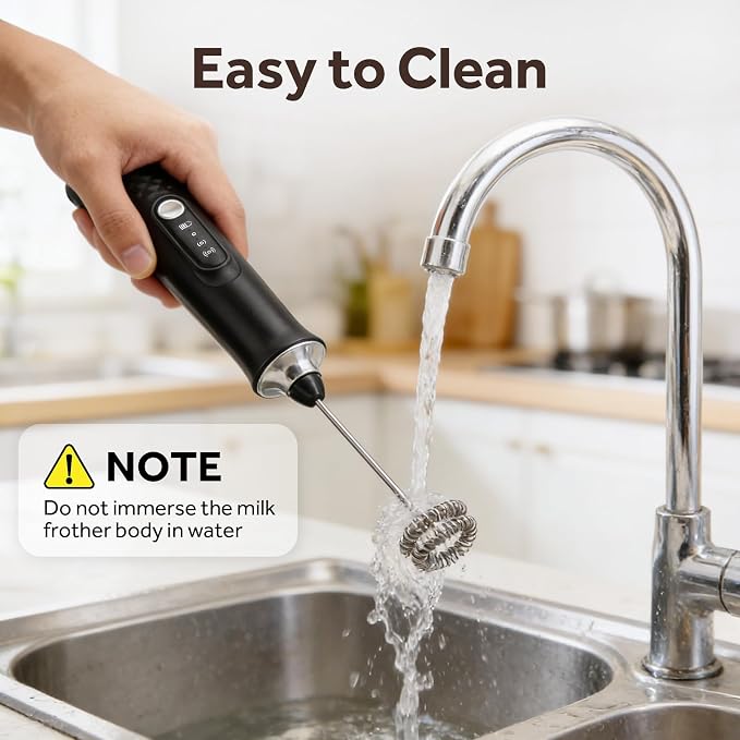 Milk Frother Handheld Rechargeable, Frother Wand Coffee Drink Mixer Electric Whisk 3 Speed Adjustable, Detachable with 3 Stainless Whisks, Hand Mixer for Lattes Cappuccino Hot Chocolate Matcha Egg