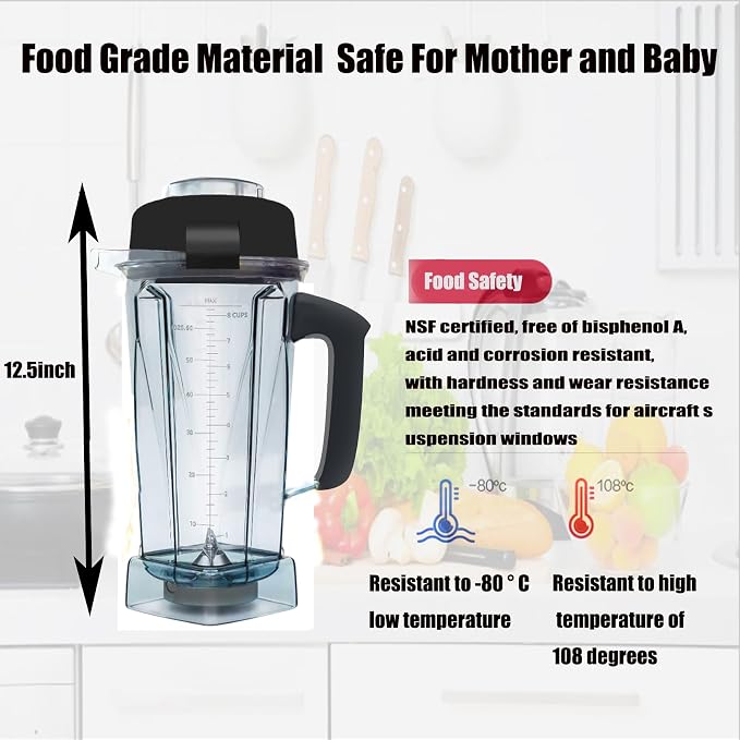 Blender Pitcher 64oz, Compatible with Vit 5200 5000 5300 6300 VM0101 VM0103 VM0197 Classic/Commercial Series, Blender Container Jar Cup,Updated Prevents Rust and Leaks,10 Years Warranty