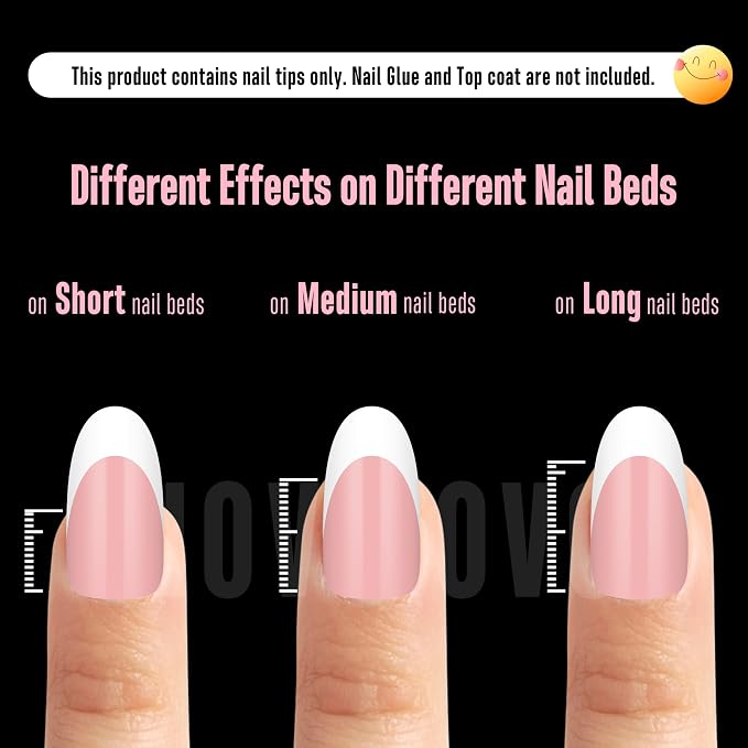 NOVO OVO White French Tip Oval Nail Tips Press on BABY PINK, Extra Thick Medium Soft Gel Fake Nail Acrylic Extension, Need Builder Gel Top Coat, No Glue Included, for Salon DIY x 15 Sizes 240 pcs