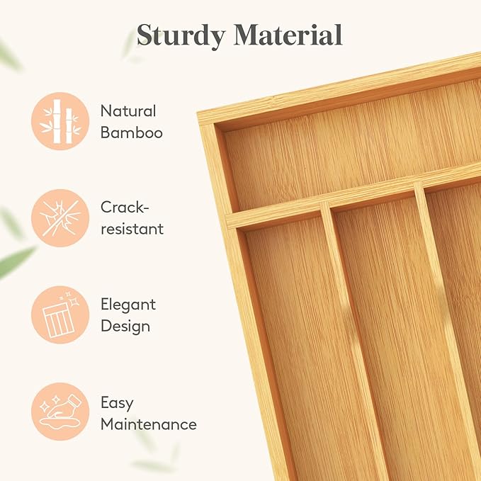 Lifewit Bamboo Silverware Tray for Drawer, 6.7 x 12 | Utensil Organizer for Kitchen, Flatware and Cutlery Holder, Storage for Spoons Forks Knives, Natural