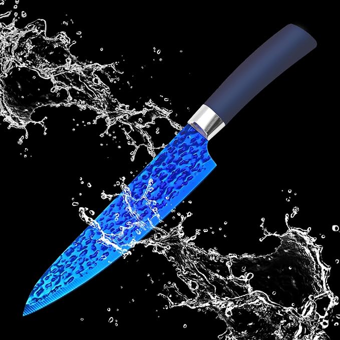 Rainbow Kitchen Knife Set Non Stick Knives Set with Block Thick Blade Cutlery Knife Block Sets Chef Sharp Quality for Home & Pro Use Best Gift (Blue Handle- Rugged Blue Blade)